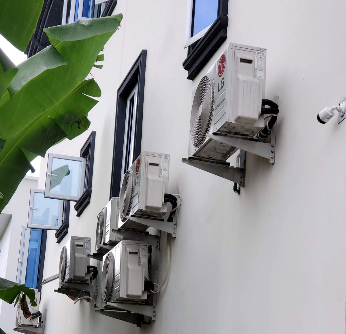 Outdoor air conditioner units installed on a building